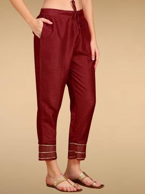 red color embroidered silk blend styles kurta trouser with dupatta 5