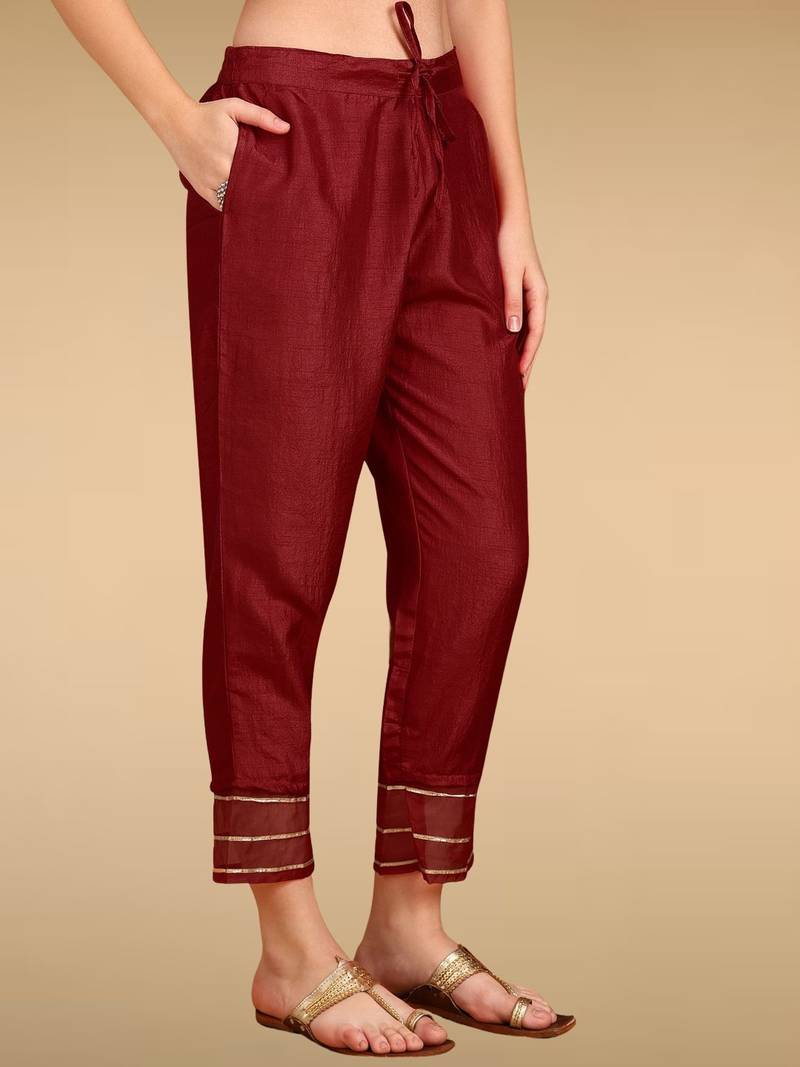 red color embroidered silk blend styles kurta trouser with dupatta