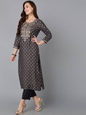 grey color embroidered silk blend styles kurta trouser with dupatta 3