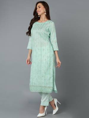 sea green color embroidered organza styles kurta trouser with dupatta 3