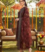 brown color embroidered organza styles kurta trouser with dupatta
