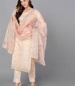 peach color woven design organza styles kurta trouser with dupatta
