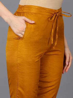mustard color woven design silk blend styles kurta trouser with dupatta 5