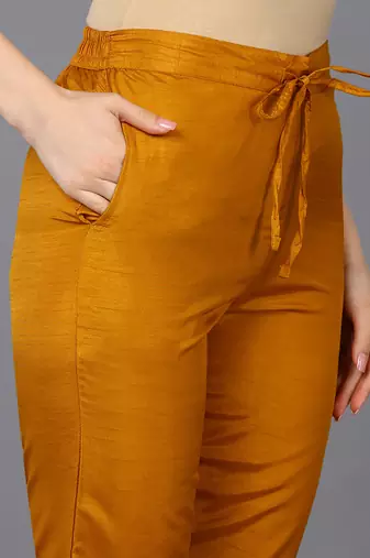 mustard color woven design silk blend styles kurta trouser with dupatta