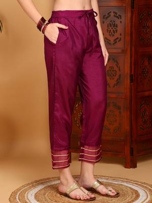 purple color embroidered silk blend styles kurta trouser with dupatta 5