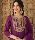 purple color embroidered silk blend styles kurta trouser with dupatta