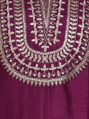 purple color embroidered silk blend styles kurta trouser with dupatta 3