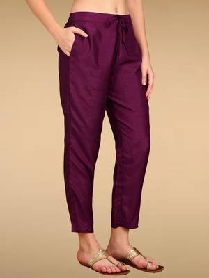 purple color embroidered silk blend styles kurta trouser with dupatta 5