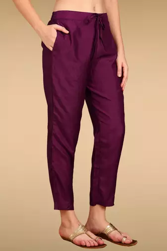 purple color embroidered silk blend styles kurta trouser with dupatta