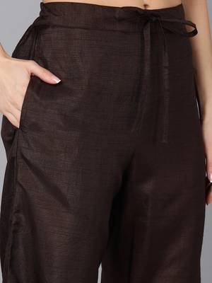 brown color embroidered silk blend styles kurta trouser with dupatta 5