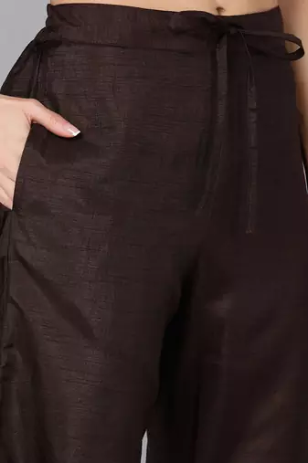 brown color embroidered silk blend styles kurta trouser with dupatta