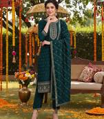 green color embroidered silk blend styles kurta palazzo with dupatta