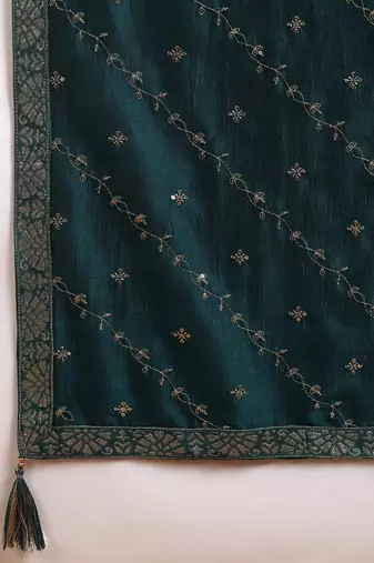 green color embroidered silk blend styles kurta palazzo with dupatta