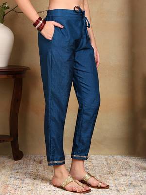 blue color embroidered silk blend styles kurta trouser with dupatta 5