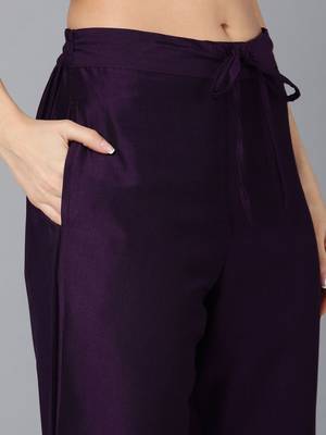 purple color embroidered silk blend styles kurta trouser with dupatta 5
