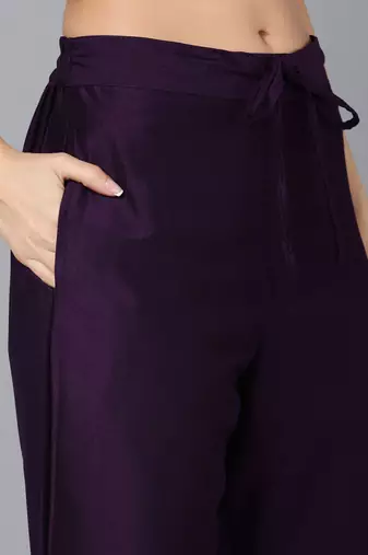 purple color embroidered silk blend styles kurta trouser with dupatta