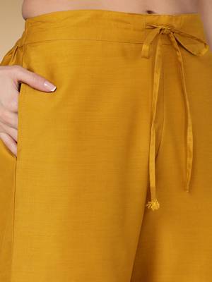 mustard color embroidered silk blend styles kurta palazzo with dupatta 5