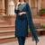 teal color embroidered silk blend styles kurta trouser with dupatta