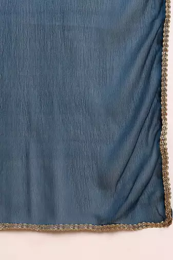 teal color embroidered silk blend styles kurta trouser with dupatta