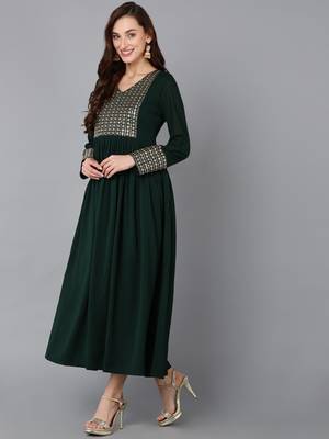 green color embroidered georgette styles kurta trouser with dupatta 3