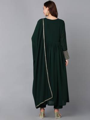 green color embroidered georgette styles kurta trouser with dupatta 4