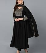 black color embroidered georgette styles kurta trouser with dupatta