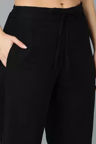 black color embroidered georgette styles kurta trouser with dupatta