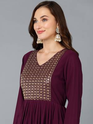 burgundy color embroidered georgette styles kurta trouser with dupatta 2