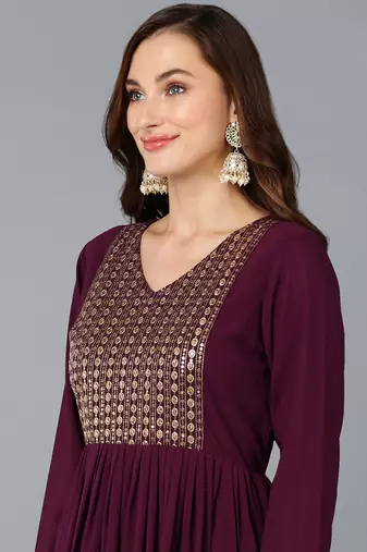 burgundy color embroidered georgette styles kurta trouser with dupatta