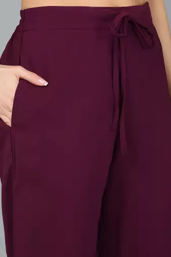 burgundy color embroidered georgette styles kurta trouser with dupatta