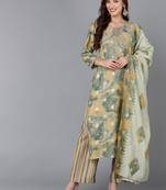 yellow color embroidered silk blend styles kurta palazzo with dupatta