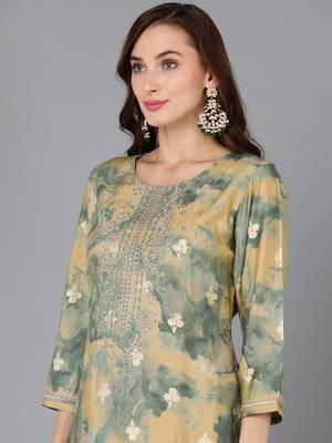 yellow color embroidered silk blend styles kurta palazzo with dupatta 2
