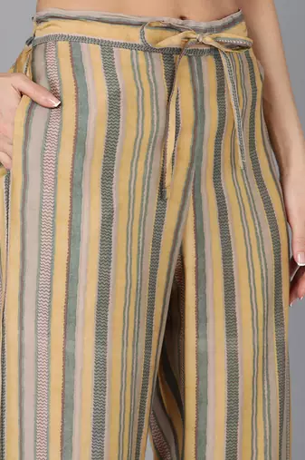 yellow color embroidered silk blend styles kurta palazzo with dupatta