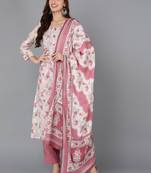 off white color embroidered poly chanderi styles kurta trouser with dupatta