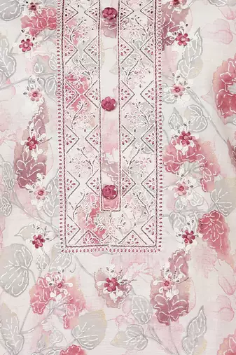 off white color embroidered poly chanderi styles kurta trouser with dupatta
