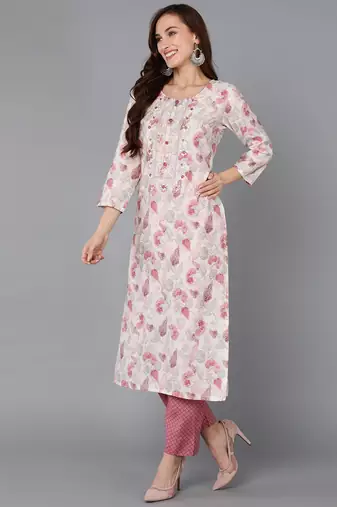 off white color embroidered poly chanderi styles kurta trouser with dupatta