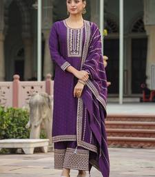 purple color embroidered silk blend styles kurta palazzo with dupatta