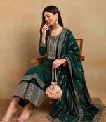 Green Viscose Rayon Embroidered Sequins Work Kurti Set