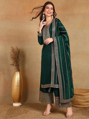 Green Viscose Rayon Embroidered Sequins Work Kurti Set 3