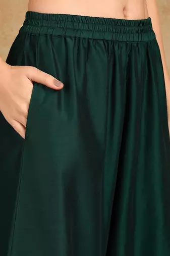 Green Viscose Rayon Embroidered Sequins Work Kurti Set