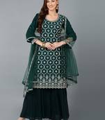 green color embroidered silk blend styles kurta sharara with dupatta