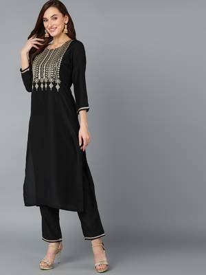 black color embroidered silk blend styles kurta trouser with dupatta 3