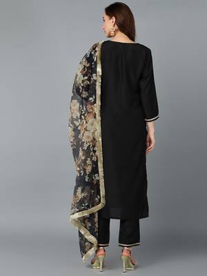 black color embroidered silk blend styles kurta trouser with dupatta 4