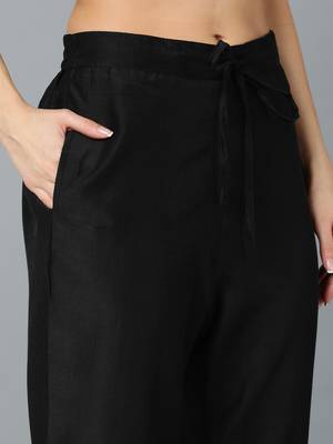 black color embroidered silk blend styles kurta trouser with dupatta 5