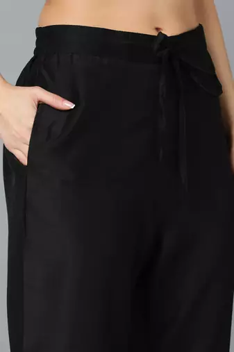 black color embroidered silk blend styles kurta trouser with dupatta