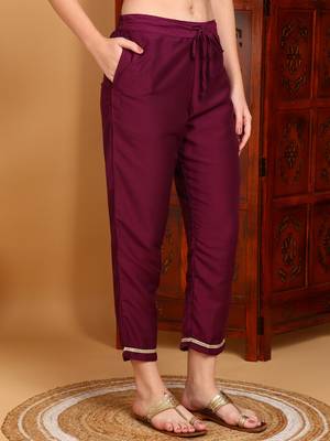 purple color embroidered silk blend styles kurta trouser with dupatta 5