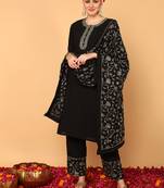 black color embroidered poly georgette styles kurta palazzo with dupatta
