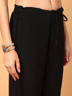 black color embroidered poly georgette styles kurta palazzo with dupatta 5