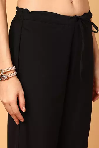 black color embroidered poly georgette styles kurta palazzo with dupatta