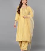 yellow color embroidered silk blend styles kurta palazzo with dupatta